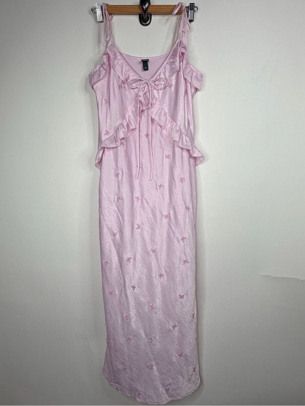 wild fable Pink Ruffle Tie-Front Maxi Slip Dress